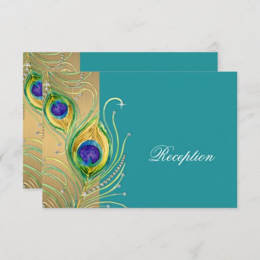 Modern Peacock Feathers Faux Jewel Scroll Swirl Informatiekaartje (Voorkant / Achterkant)