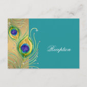 Modern Peacock Feathers Faux Jewel Scroll Swirl Informatiekaartje (Voorkant)