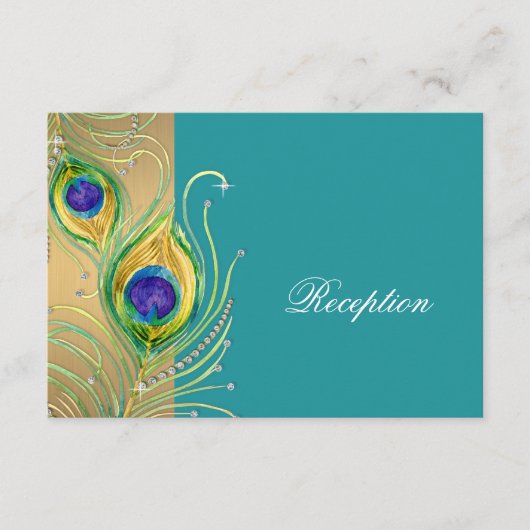 Modern Peacock Feathers Faux Jewel Scroll Swirl Informatiekaartje (Voorkant)