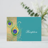 Modern Peacock Feathers Faux Jewel Scroll Swirl Informatiekaartje (Staand voorkant)