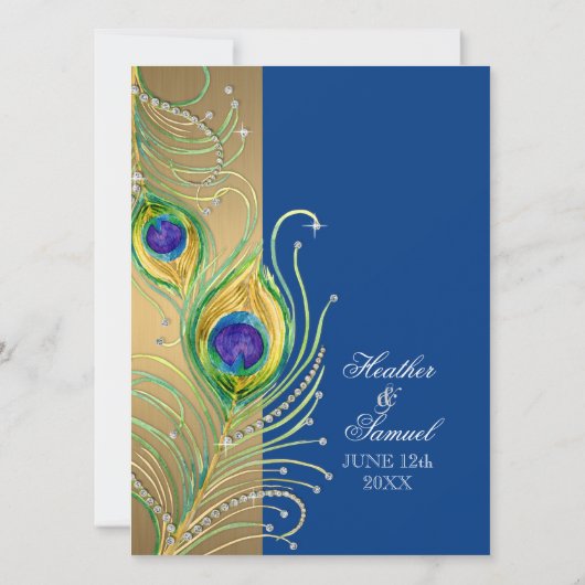 Modern Peacock Feathers Faux Jewel Scroll Swirl Kaart (Achterkant)