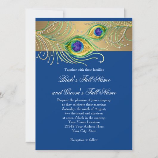 Modern Peacock Feathers Faux Jewel Scroll Swirl Kaart (Voorkant)