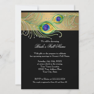 Modern Peacock Feathers Faux Jewel Scroll Swirl Kaart