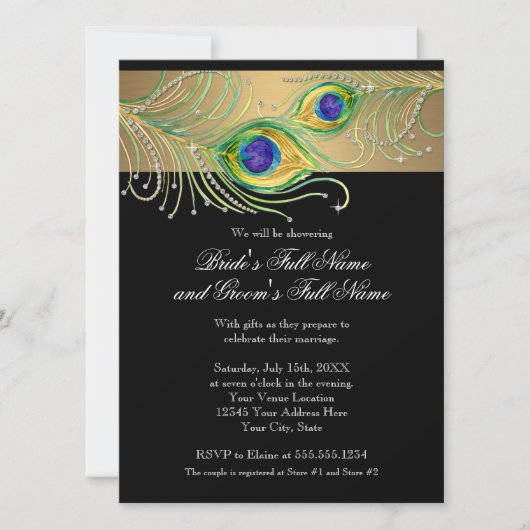 Modern Peacock Feathers Faux Jewel Scroll Swirl Kaart (Voorkant)
