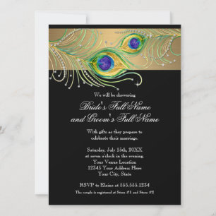 Modern Peacock Feathers Faux Jewel Scroll Swirl Kaart