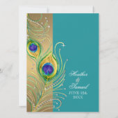 Modern Peacock Feathers Faux Jewel Scroll Swirl Kaart (Achterkant)