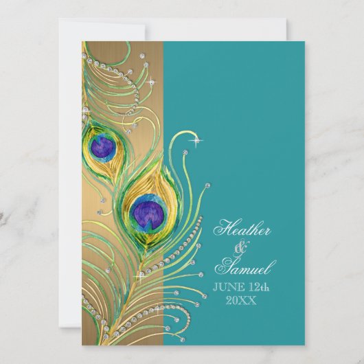 Modern Peacock Feathers Faux Jewel Scroll Swirl Kaart (Achterkant)