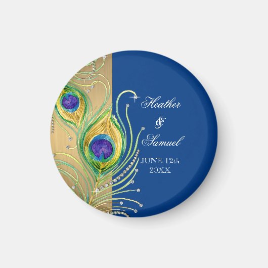 Modern Peacock Feathers Faux Jewel Scroll Swirl Magneet (Voorkant)