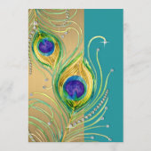 Modern Peacock Feathers Faux Jewel Scroll Swirl Menu (Achterkant)
