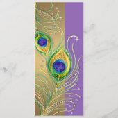 Modern Peacock Feathers Faux Jewel Scroll Swirl Menu (Achterkant)
