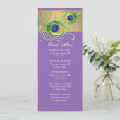 Modern Peacock Feathers Faux Jewel Scroll Swirl Menu (Staand voorkant)