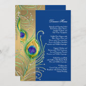 Modern Peacock Feathers Faux Jewel Scroll Swirl Menu (Voorkant / Achterkant)