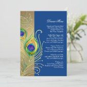Modern Peacock Feathers Faux Jewel Scroll Swirl Menu (Staand voorkant)