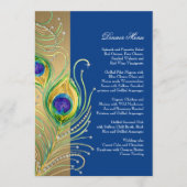 Modern Peacock Feathers Faux Jewel Scroll Swirl Menu (Voorkant)