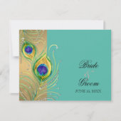 Modern Peacock Feathers Faux Jewel Scroll Swirl RSVP Kaartje (Voorkant)