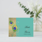 Modern Peacock Feathers Faux Jewel Scroll Swirl RSVP Kaartje (Staand voorkant)