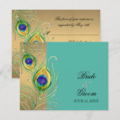 Modern Peacock Feathers Faux Jewel Scroll Swirl RSVP Kaartje (Voorkant / Achterkant)