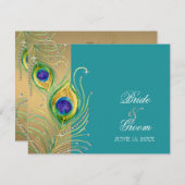 Modern Peacock Feathers Faux Jewel Scroll Swirl RSVP Kaartje (Voorkant / Achterkant)