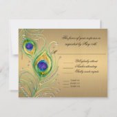 Modern Peacock Feathers Faux Jewel Scroll Swirl RSVP Kaartje (Achterkant)