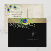 Modern Peacock Feathers Faux Jewel Scroll Swirl Uitnodiging Briefkaart (Voorkant / Achterkant)