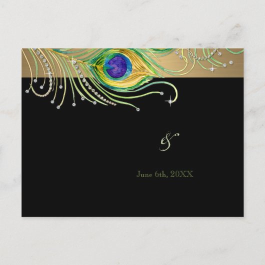 Modern Peacock Feathers Faux Jewel Scroll Swirl Uitnodiging Briefkaart (Voorkant)