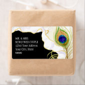 Modern Peacock Feathers Faux Ribbon Damask Swirl Etiket (Insitu)