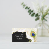 Modern Peacock Feathers Faux Ribbon Damask Swirl Plaatskaartje (Staand voorkant)