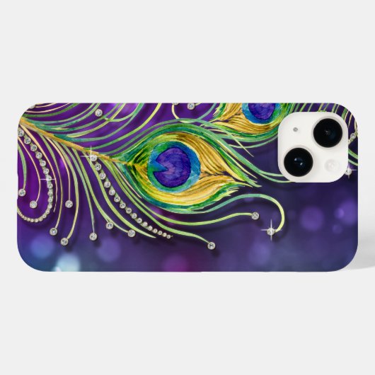 Modern Peacock Feathers Jewels Paarse Gold Girly Case-Mate iPhone Case (Achterkant (horizontaal))