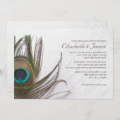 Modern Peacock Feathers Wedding Invitations Kaart (Voorkant / Achterkant)