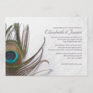 Modern Peacock Feathers Wedding Invitations Kaart