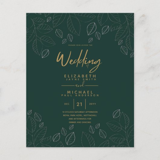 Modern Peacock Green Gold Foil budget Weddenschap (Voorkant)
