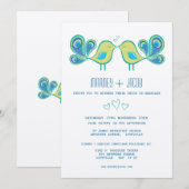 Modern Peacock Tortelduifjes Weddenschap Monogram Kaart (Voorkant / Achterkant)