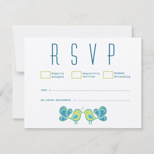 Modern Peacock Tortelduifjes Wedding RSVP kaarten (Voorkant)