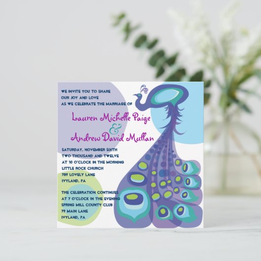 Modern Peacock Wedding Invitation Kaart (Staand voorkant)