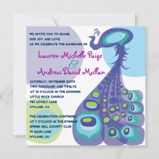 Modern Peacock Wedding Invitation Kaart (Voorkant)