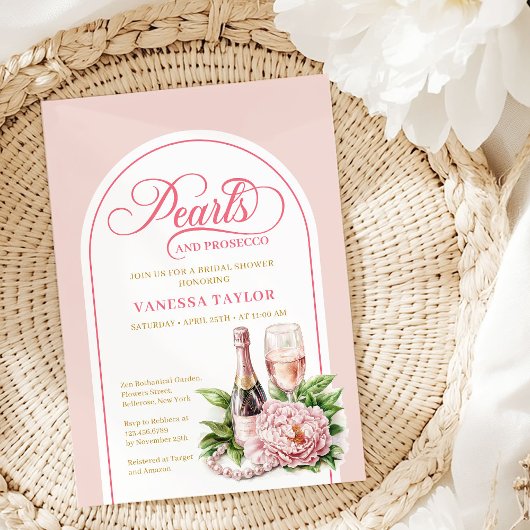 Modern Pearls and Prosecco Shower Card Template Kaart