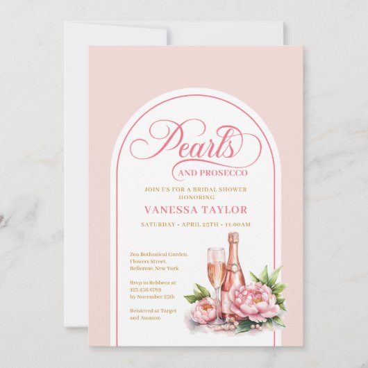 Modern Pearls and Prosecco Shower Invite Card Kaart (Voorkant)