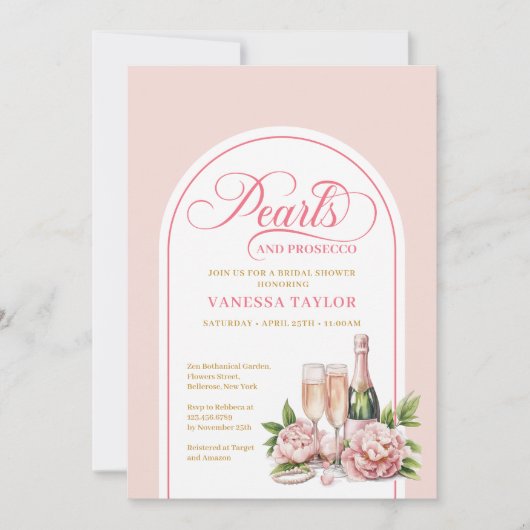 Modern Pearls and Prosecco Shower Invite Design Kaart (Voorkant)