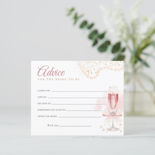 Modern Pearls & Prosecco Bridal Shower Advice Card (Staand voorkant)