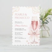 Modern Pearls & Prosecco Bridal Shower Invitation Kaart (Staand voorkant)
