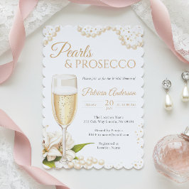 Modern Pearls & Prosecco Bridal Shower Invitation Kaart