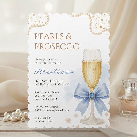 Modern Pearls & Prosecco Bridal Shower Invitation Kaart