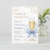 Modern Pearls & Prosecco Bridal Shower Invitation Kaart (Staand voorkant)