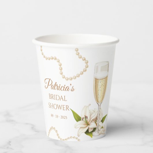 Modern Pearls & Prosecco Bridal Shower Paper cup Papieren Bekers (Voorkant)