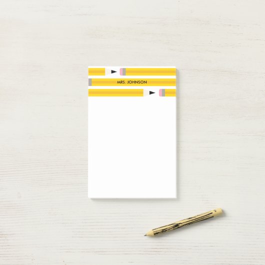 Modern Pencil Teacher Personalized Post-it® Notes (Op bureau)