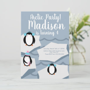 Modern Penguin Ice Winter Birthday Kaart