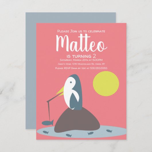 Modern Penguin Vist de dag van de geboorte Kaart (Voorkant / Achterkant)