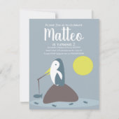 Modern Penguin Vist Nautical Ocean Birthday Kaart (Voorkant)