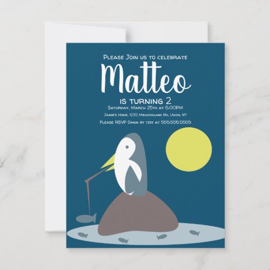 Modern Penguin Vist Nautical Ocean Birthday Kaart (Voorkant)