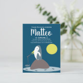 Modern Penguin Vist Nautical Ocean Birthday Kaart (Staand voorkant)